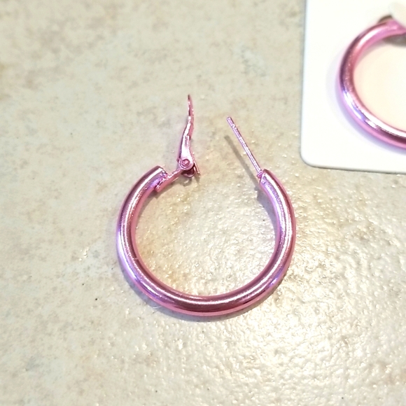 3 for $15 Rose Pink Metallic Hoop Earrings - Picture 4 of 4